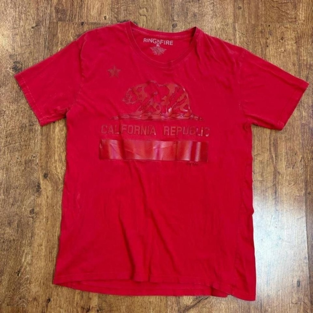 Ring of Fire Mens Red California Republic Graphic T-Shirt XL Skater Streetwear